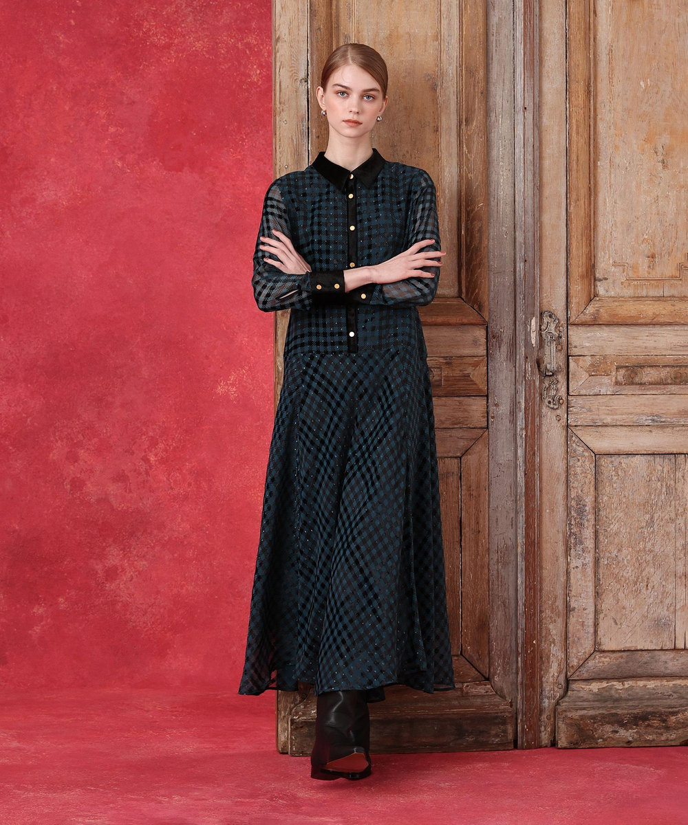 LOULOU WILLOUGHBY シアーシェパードチェックワンピース ブルー (61)