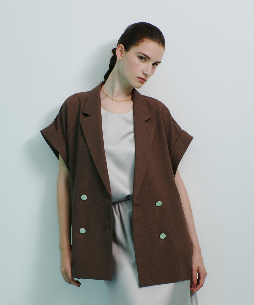 allureville スラブメッシュフレンチスリーブジャケット ブラウン (81)