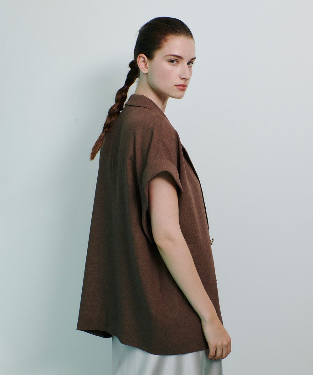 allureville スラブメッシュフレンチスリーブジャケット ブラウン (81)