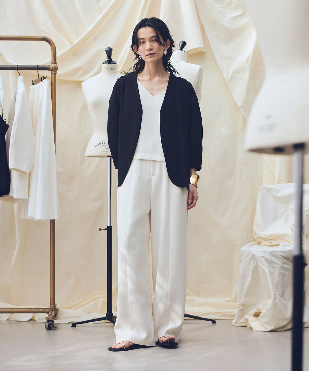 allureville 【ATELIER Line】ハーフスリーブカラーレスジャケット ブラック (95)