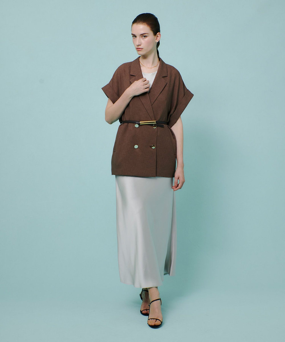 allureville スラブメッシュフレンチスリーブジャケット ブラウン (81)
