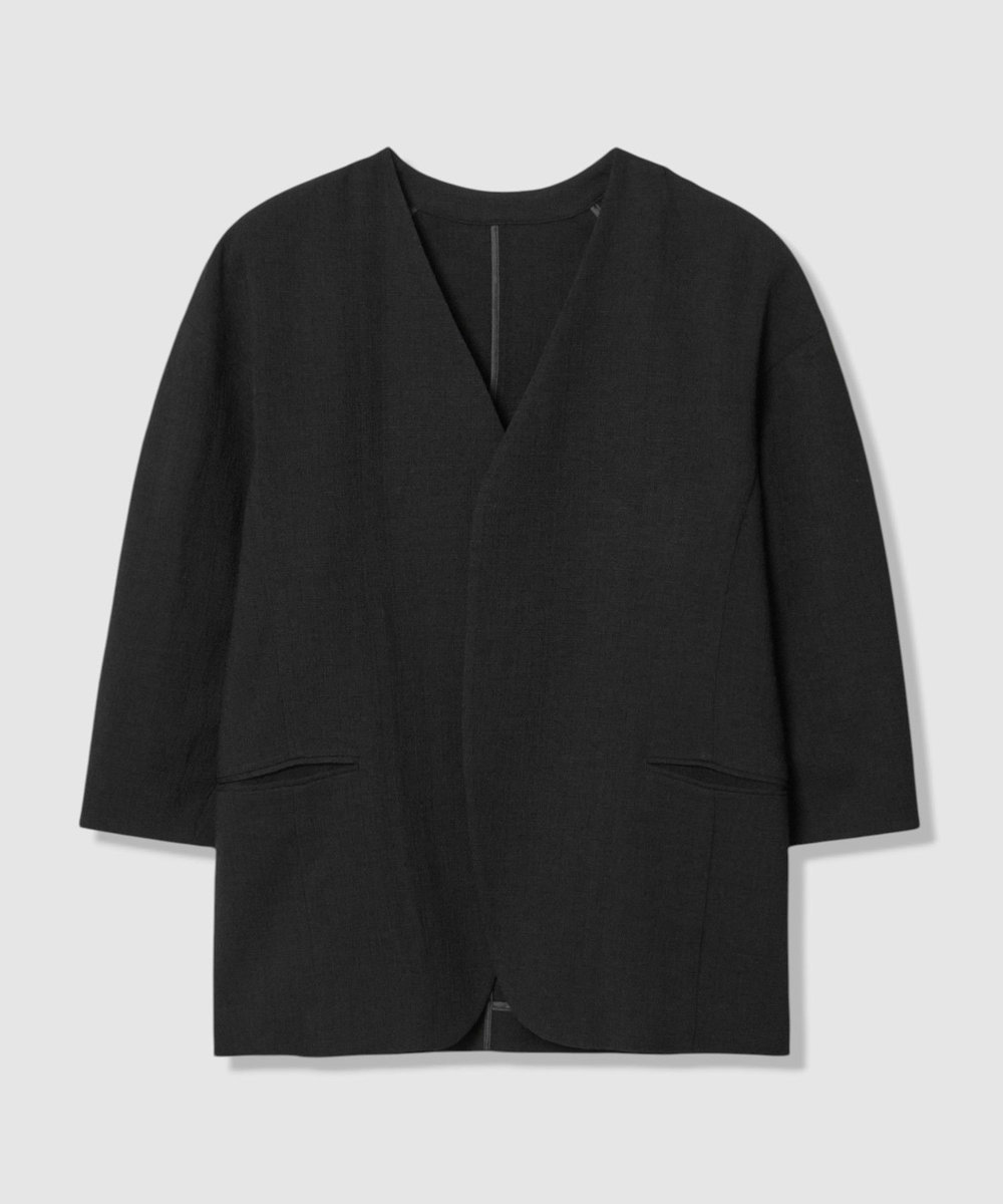 allureville 【ATELIER Line】ハーフスリーブカラーレスジャケット ブラック (95)