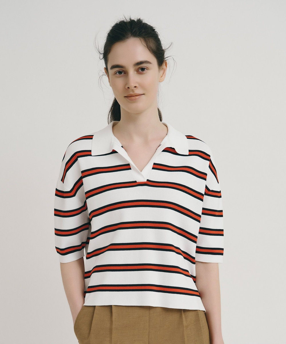 allureville ボーダーポロ プルオーバー ホワイト系 (08)
