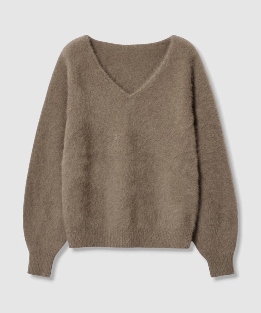 allureville カシミヤブレンドファー加工Ｖプルオーバー モカ (85)