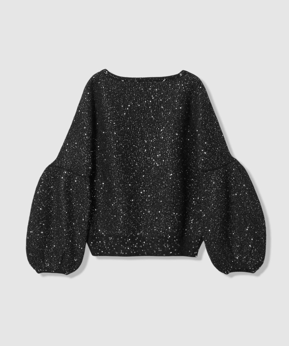 allureville モヘヤ混スパンコールプルオーバー ブラック (95)