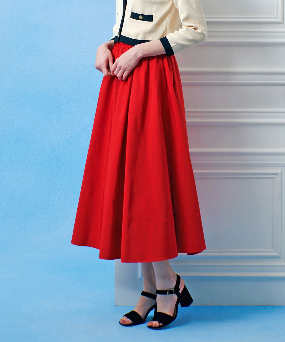 LOULOU WILLOUGHBY 【LOULOU WILLOUGHBY】ポリエステルコットングログランギャザースカート レッド (43)