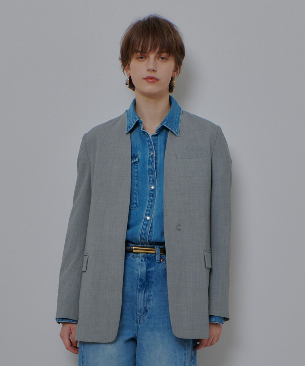 allureville ストレッチノーカラージャケット ライトグレー (91)