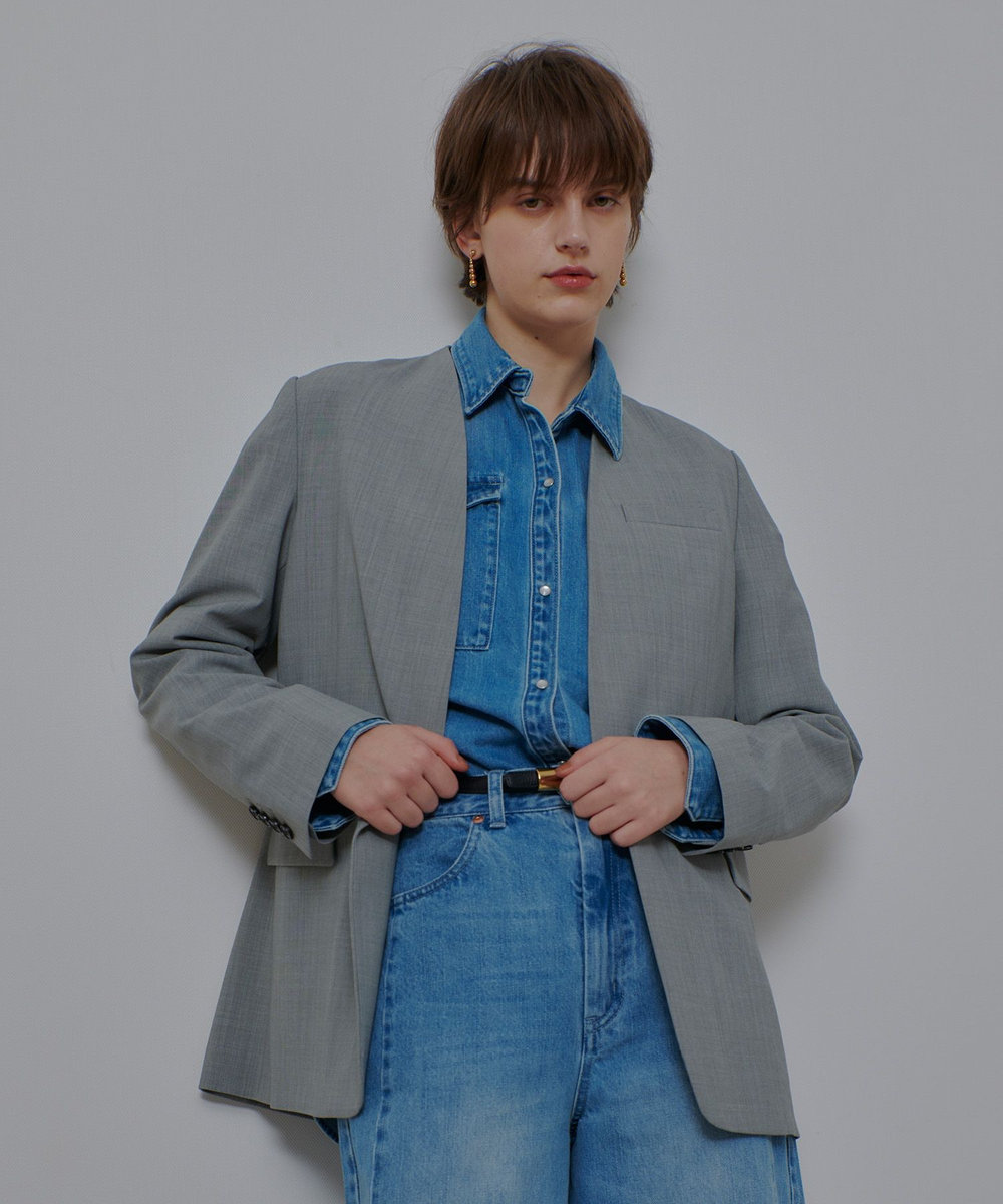 allureville ストレッチノーカラージャケット ライトグレー (91)