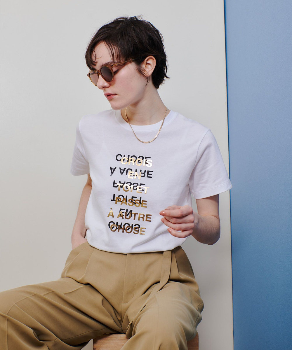 allureville メタリックレイヤードロゴＴシャツ オフホワイト (02)