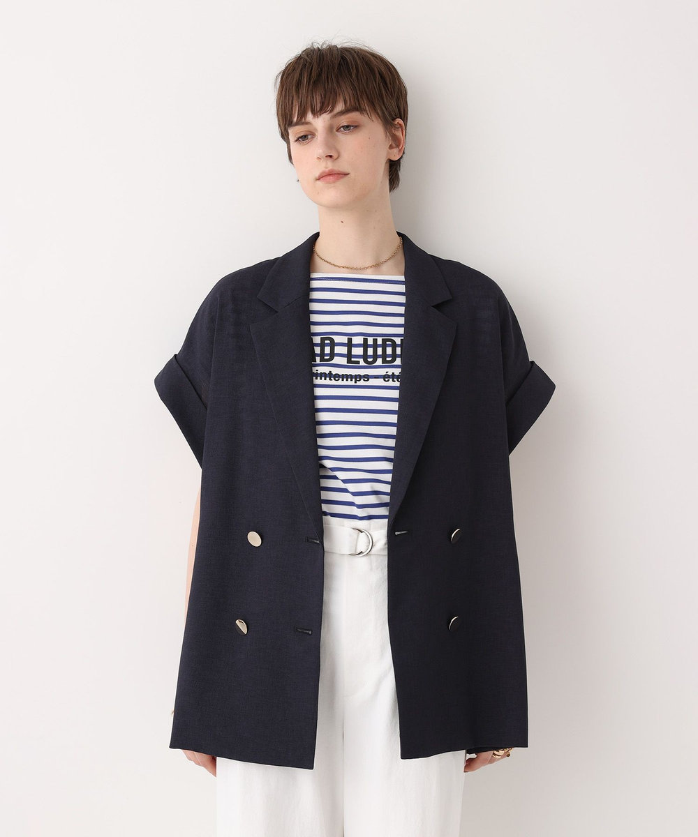 allureville スラブメッシュフレンチスリーブジャケット ネイビー (67)