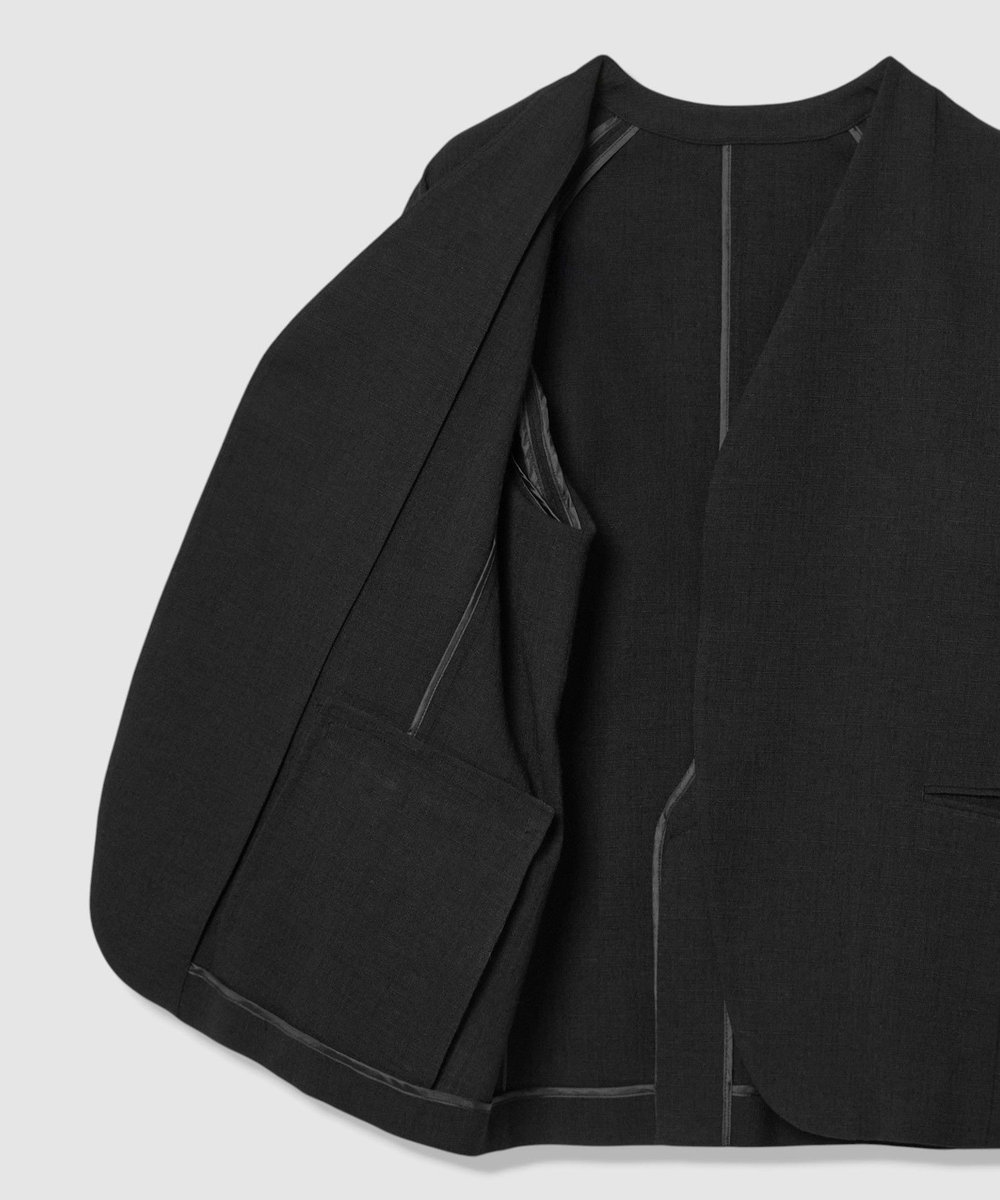 allureville 【ATELIER Line】ハーフスリーブカラーレスジャケット ブラック (95)