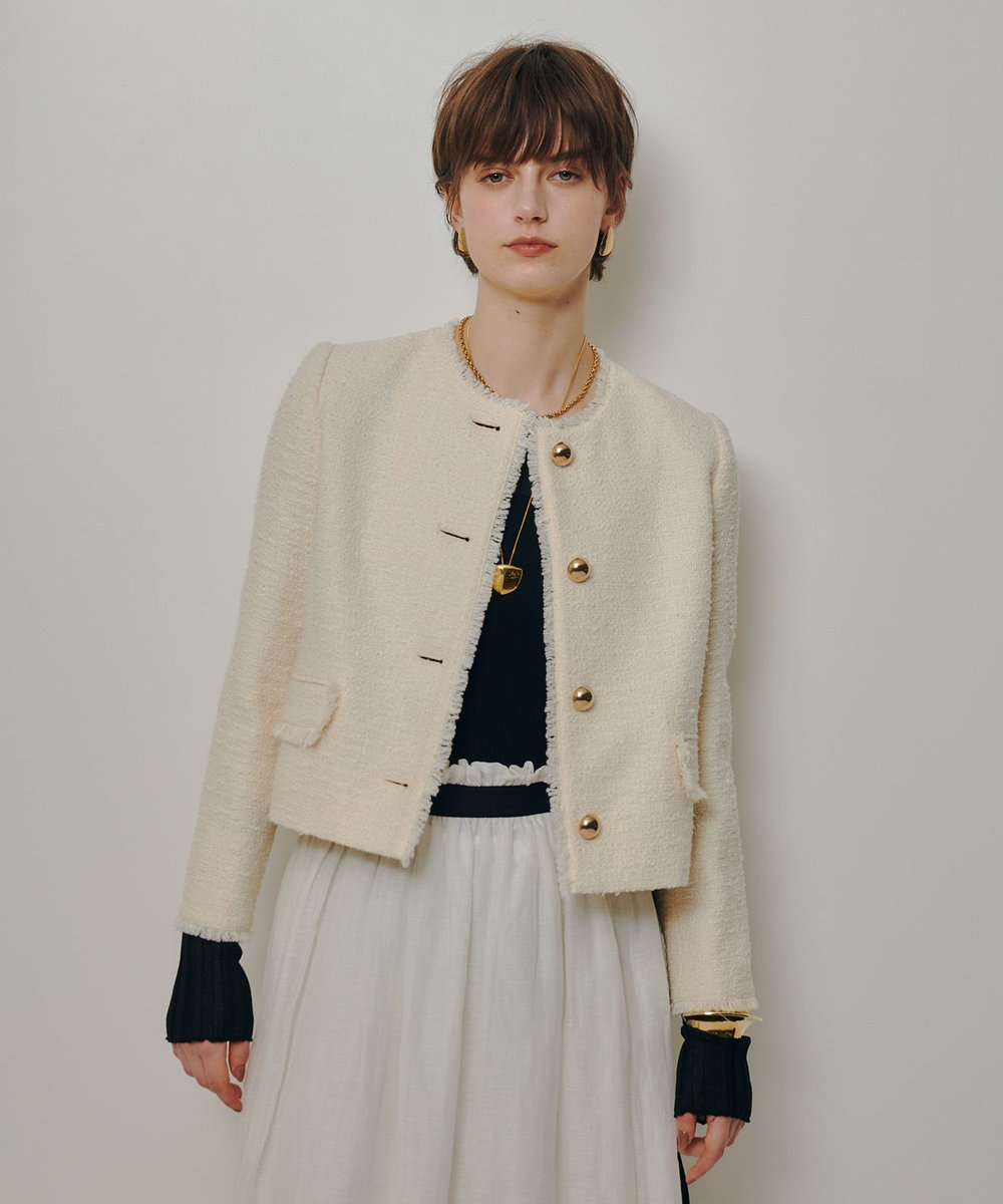 タグ付き　アルアバイル　ノーカラー　ツイードジャケット　金ボタン ツィードノーカラージャケット|allureville OFFICIAL SITE / ONLINE