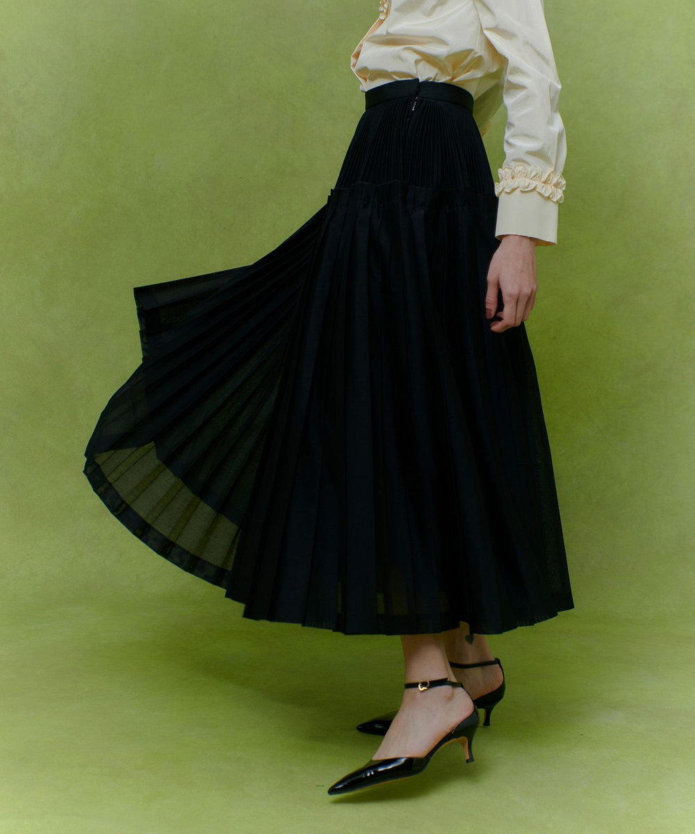 LOULOU WILLOUGHBY 【LOULOU WILLOUGHBY】カールマイヤープリーツスカート ブラック (95)