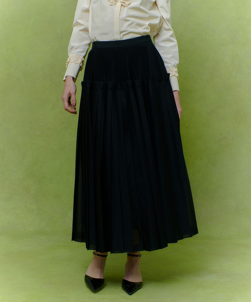 LOULOU WILLOUGHBY 【LOULOU WILLOUGHBY】カールマイヤープリーツスカート ブラック (95)