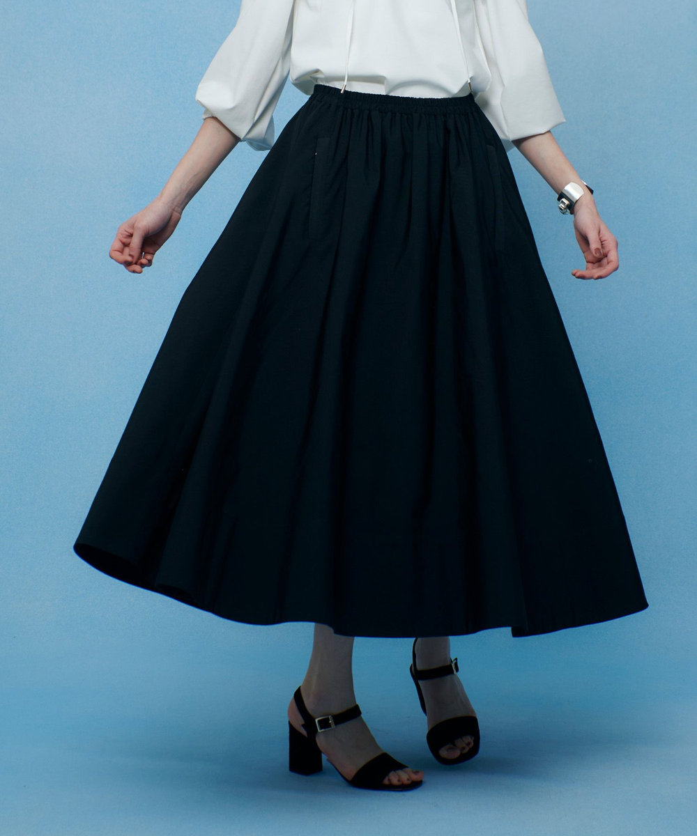 LOULOU WILLOUGHBY 【LOULOU WILLOUGHBY】ポリエステルコットングログランギャザースカート ブラック (95)