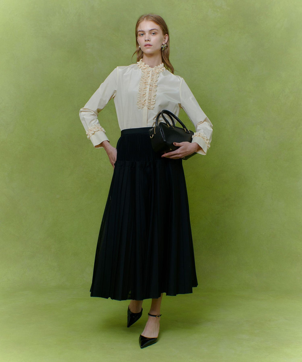 LOULOU WILLOUGHBY 【LOULOU WILLOUGHBY】カールマイヤープリーツスカート ブラック (95)