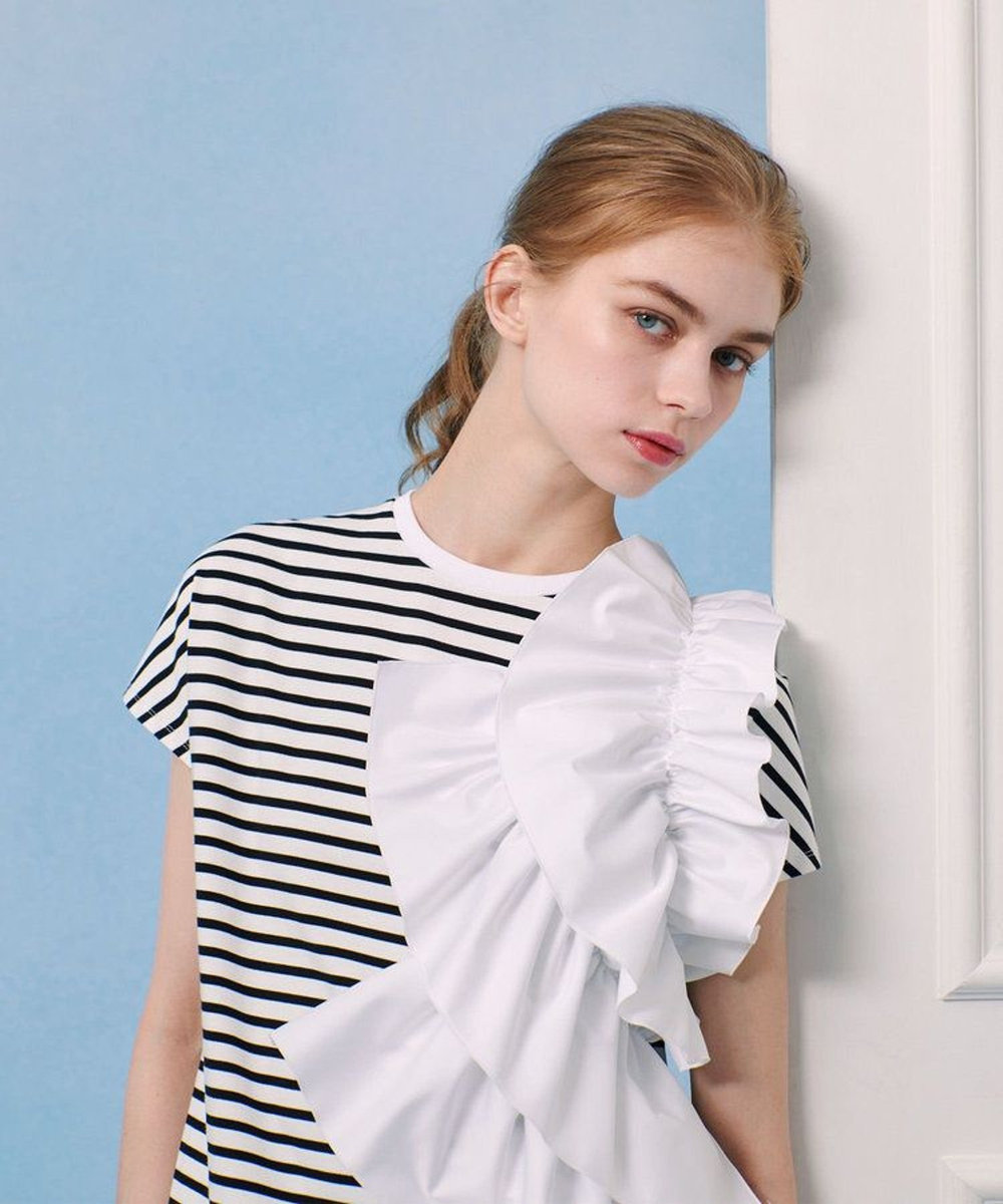 LOULOU WILLOUGHBY 【LOULOU WILLOUGHBY】ギャザーレイヤーTシャツ ブラック系 (98)