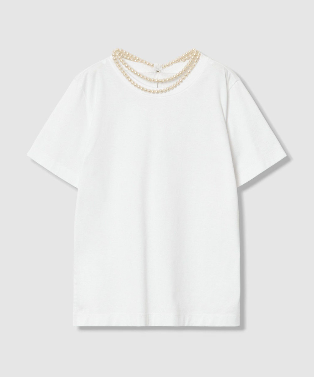 LOULOU WILLOUGHBY パールネックレスＴシャツ ホワイト (01)