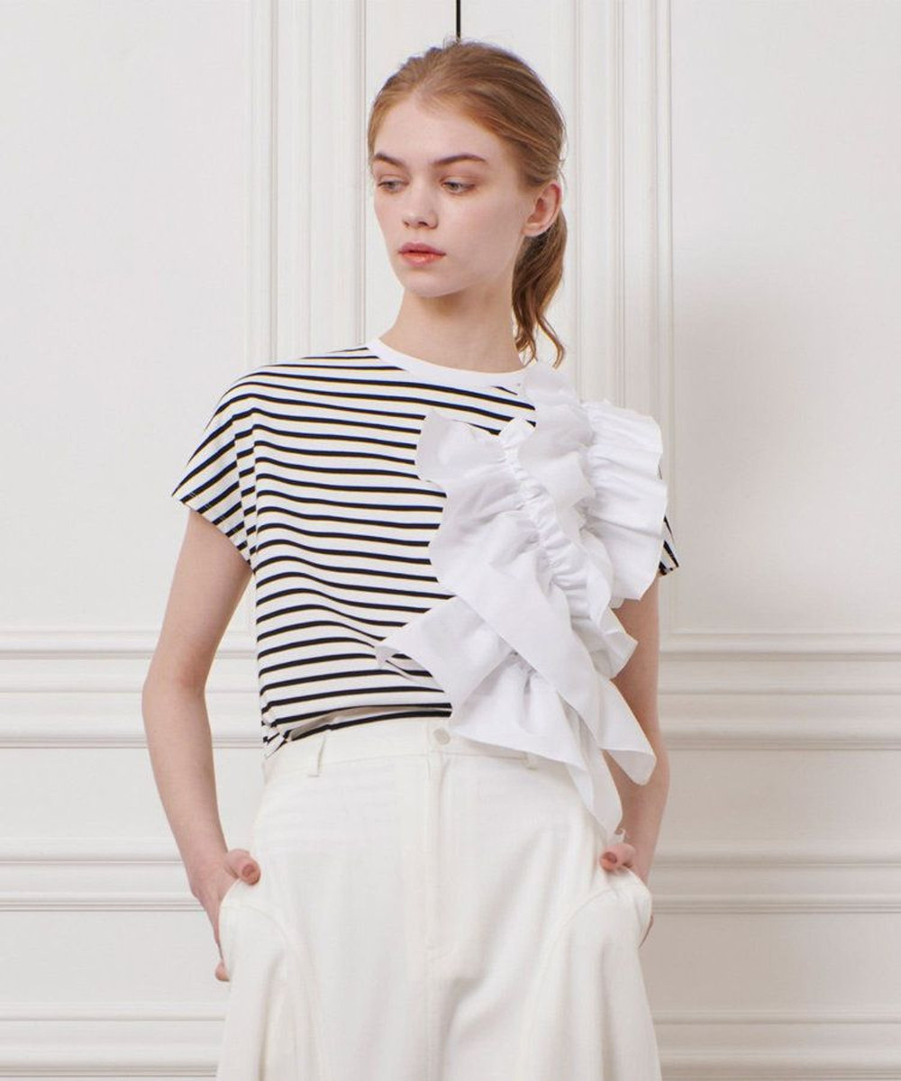 LOULOU WILLOUGHBY 【LOULOU WILLOUGHBY】ギャザーレイヤーTシャツ ブラック系 (98)