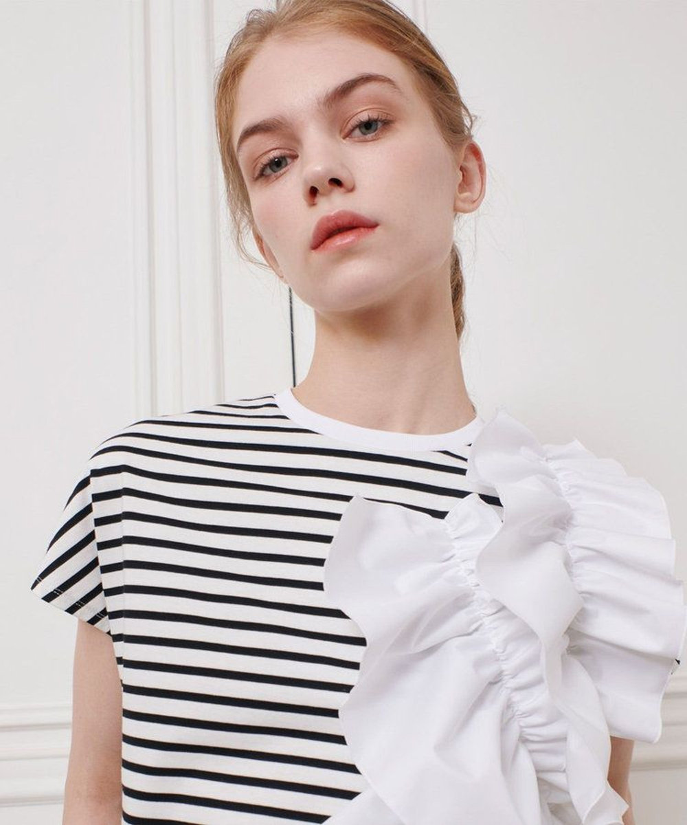 LOULOU WILLOUGHBY 【LOULOU WILLOUGHBY】ギャザーレイヤーTシャツ ブラック系 (98)