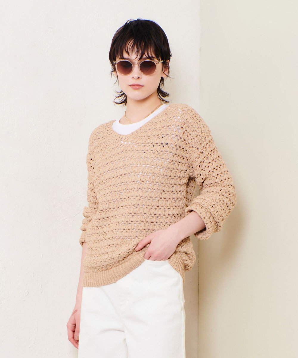 allureville テープヤーンハンドニットプルオーバー ベージュ (11)