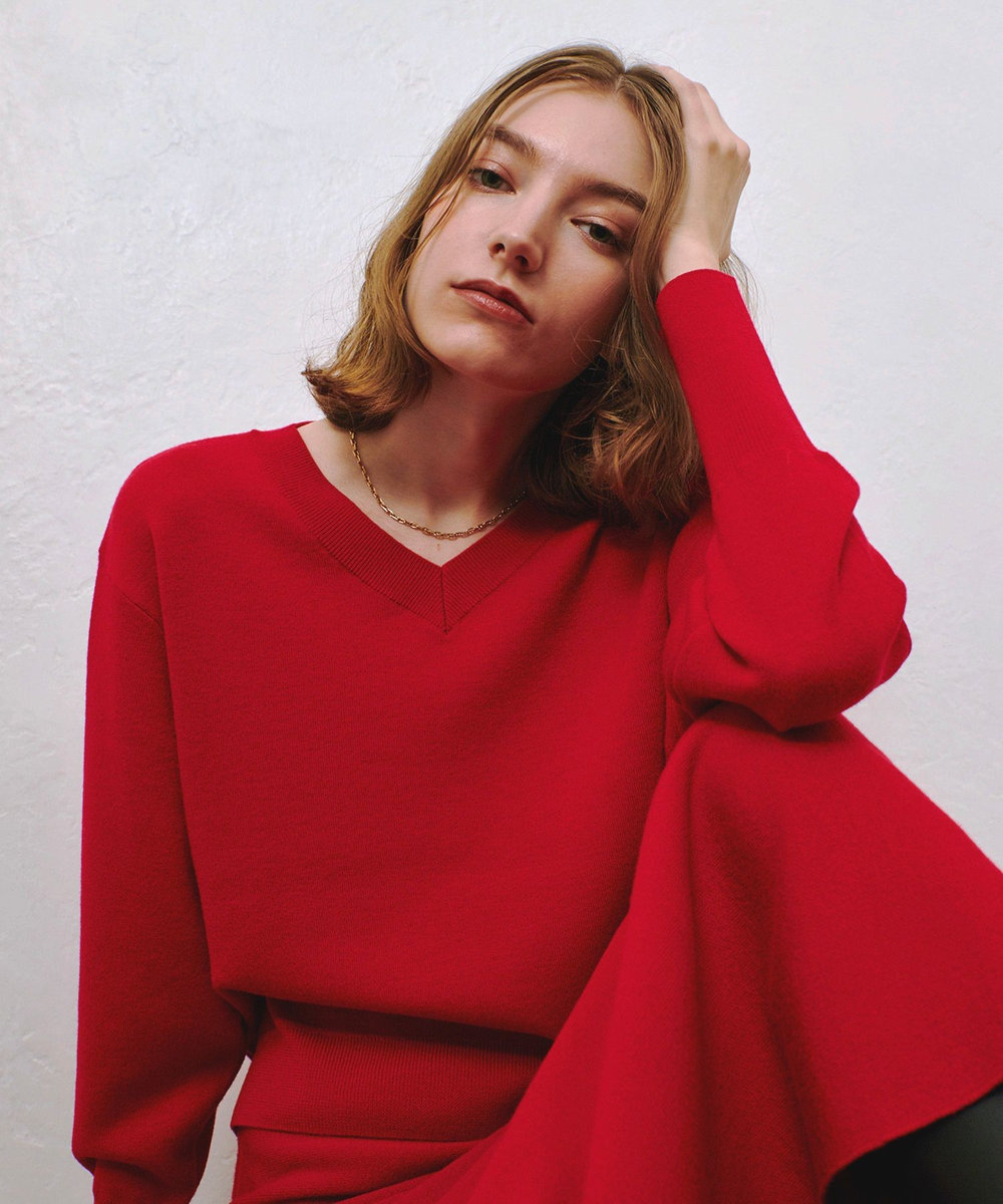 セットアップ対応可能】ウールスムース2WAYネックプルオーバー