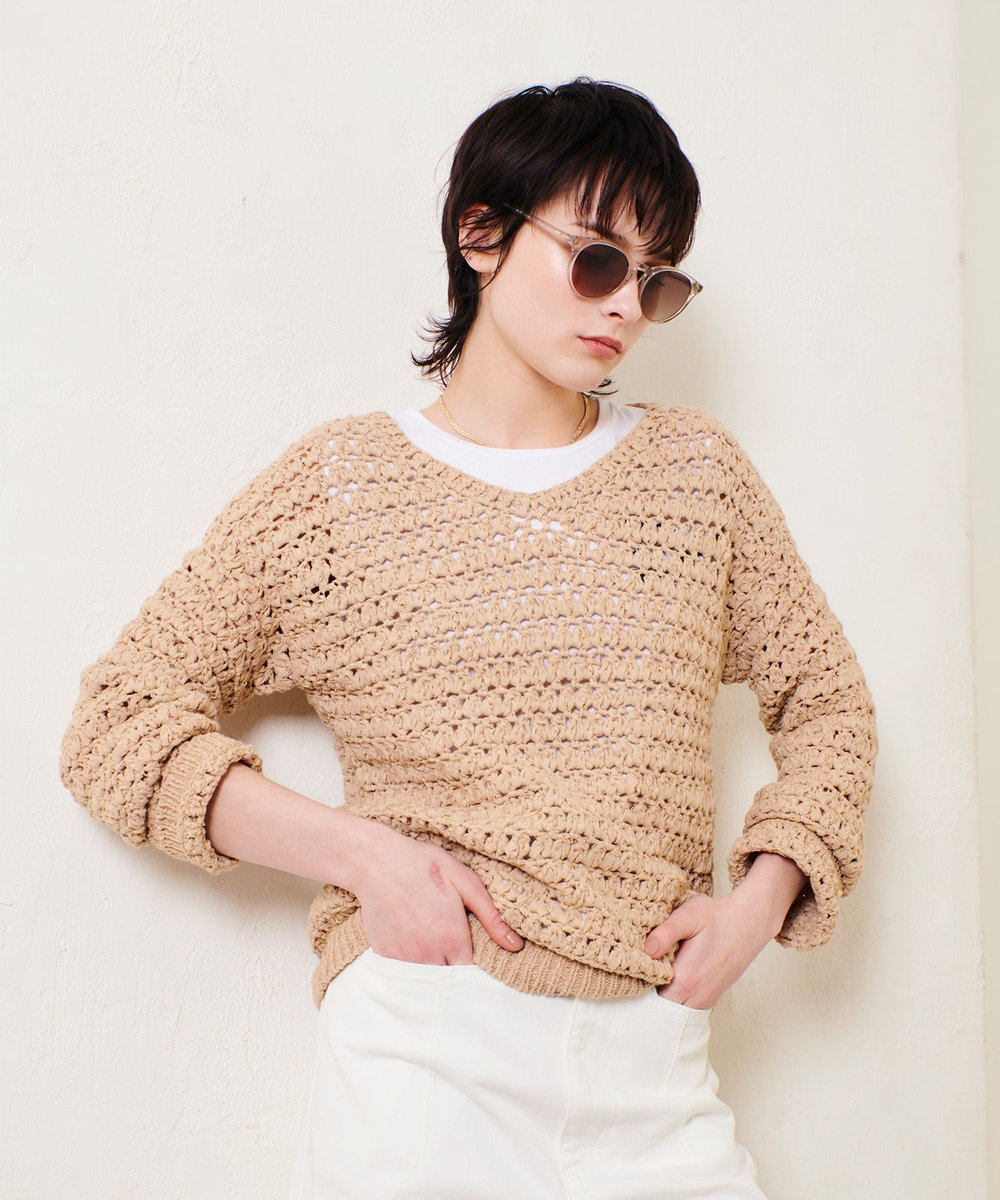 allureville テープヤーンハンドニットプルオーバー ベージュ (11)