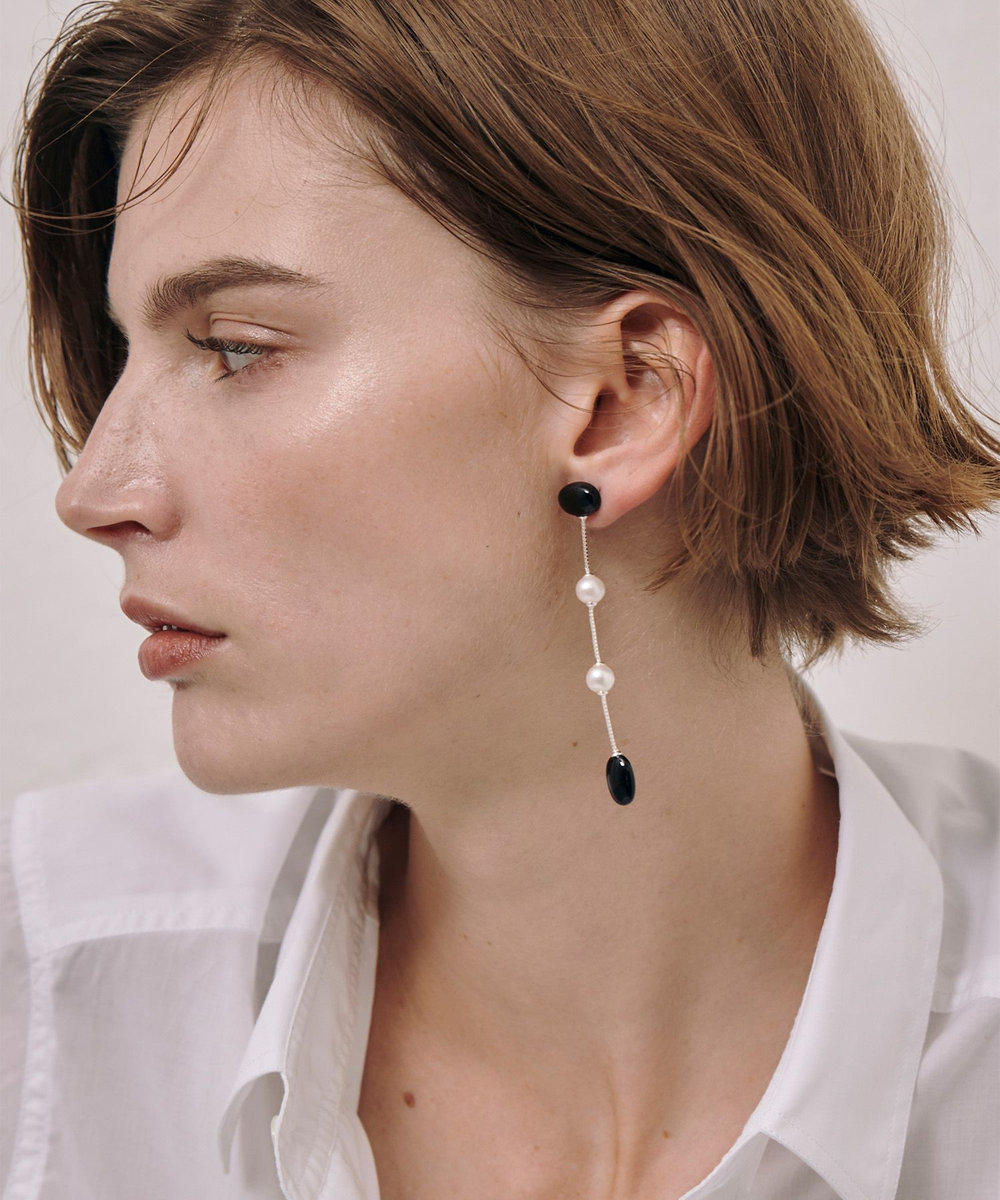RAGBAG(ラグバグ)】 PEARL ONYX LONG EARRINGS|allureville OFFICIAL