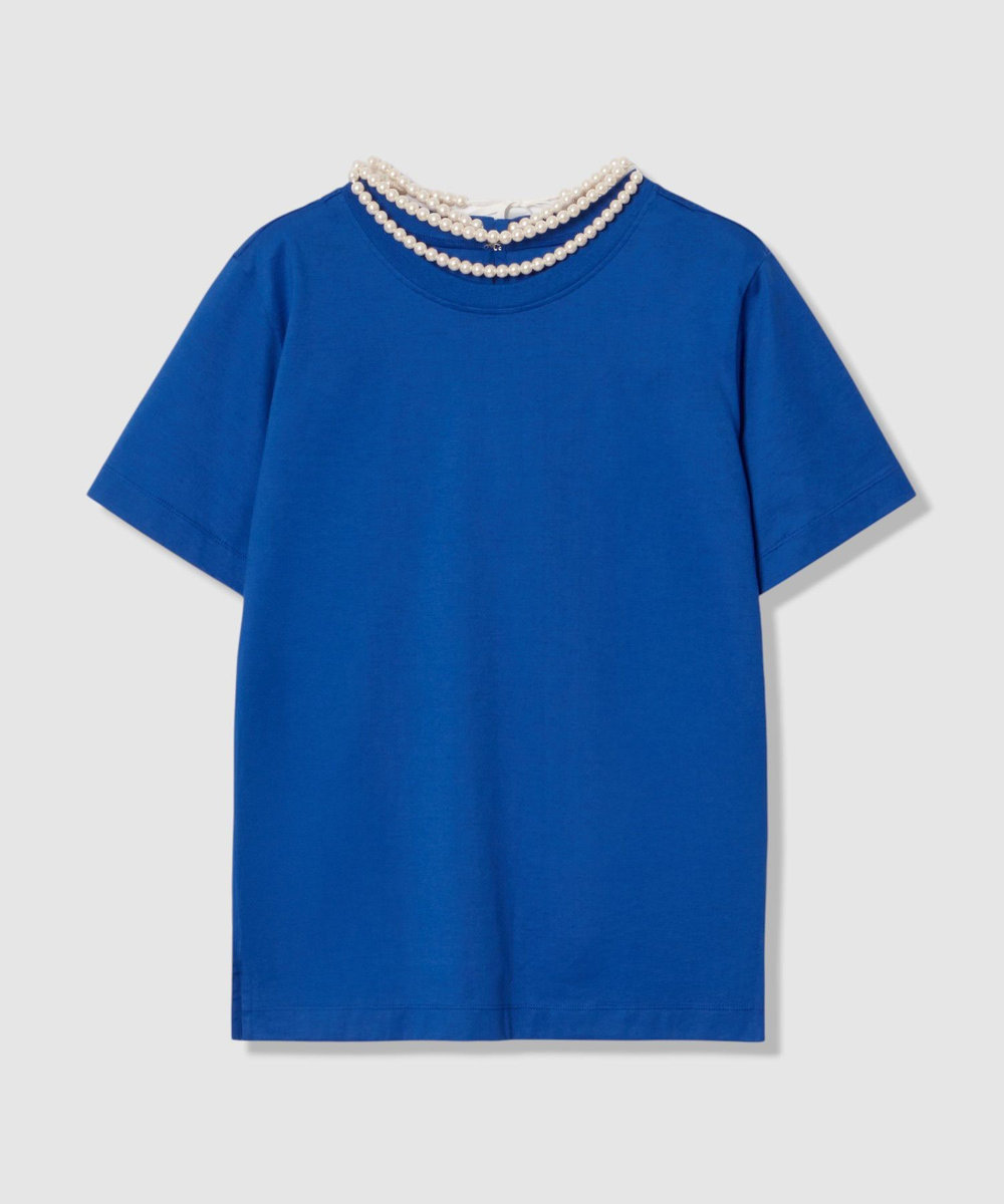 LOULOU WILLOUGHBY パールネックレスＴシャツ ブルー (61)