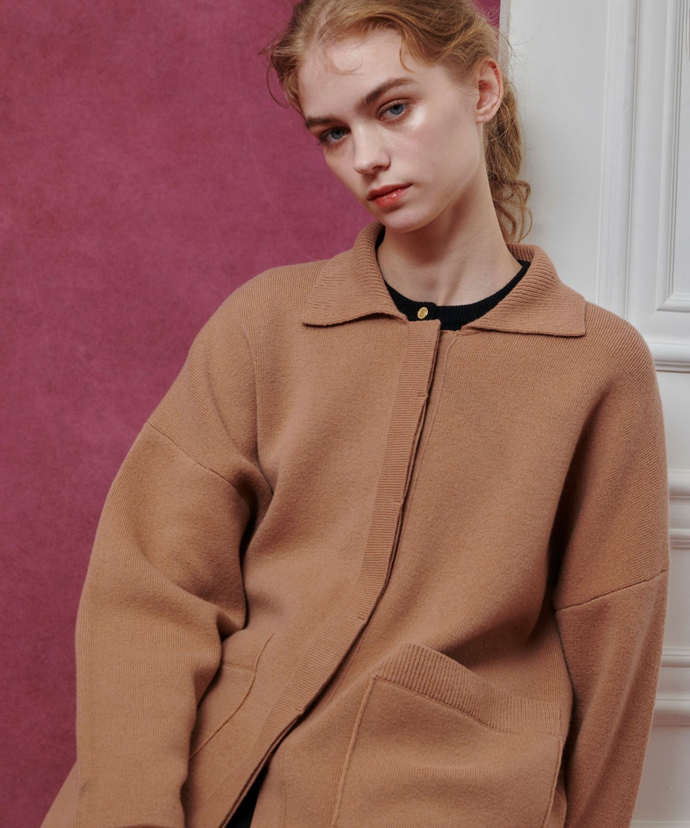 LOULOU WILLOUGHBY ファー衿ニットショートコート ベージュ (11)