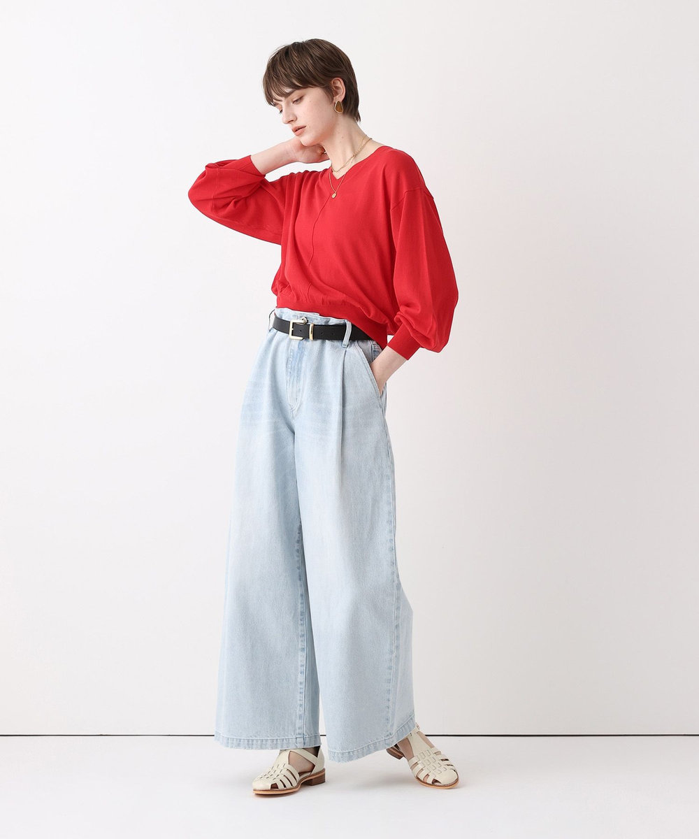 allureville ブリーチデニムワイドレッグパンツ ライトブルー (62)