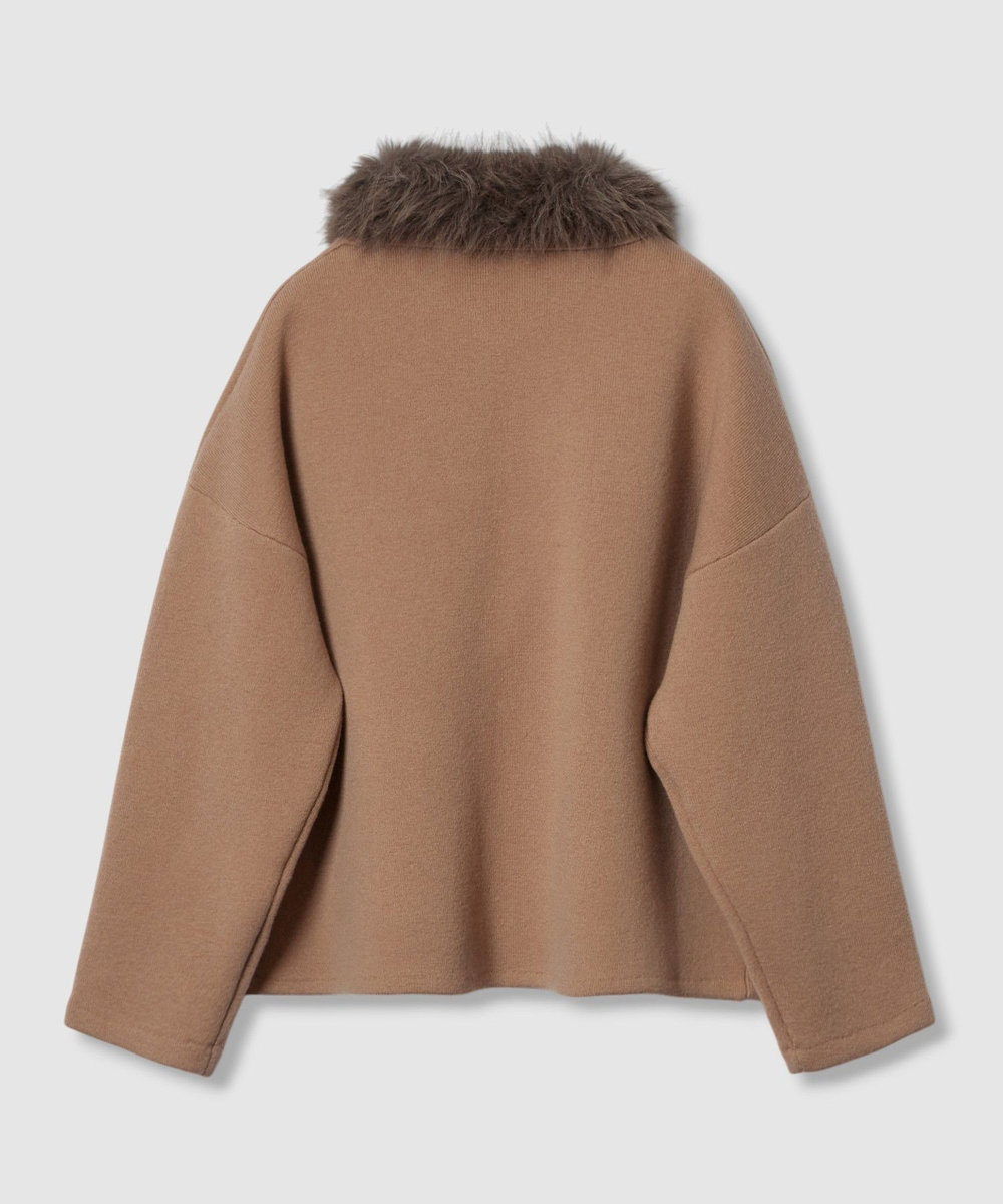 LOULOU WILLOUGHBY ファー衿ニットショートコート ベージュ (11)
