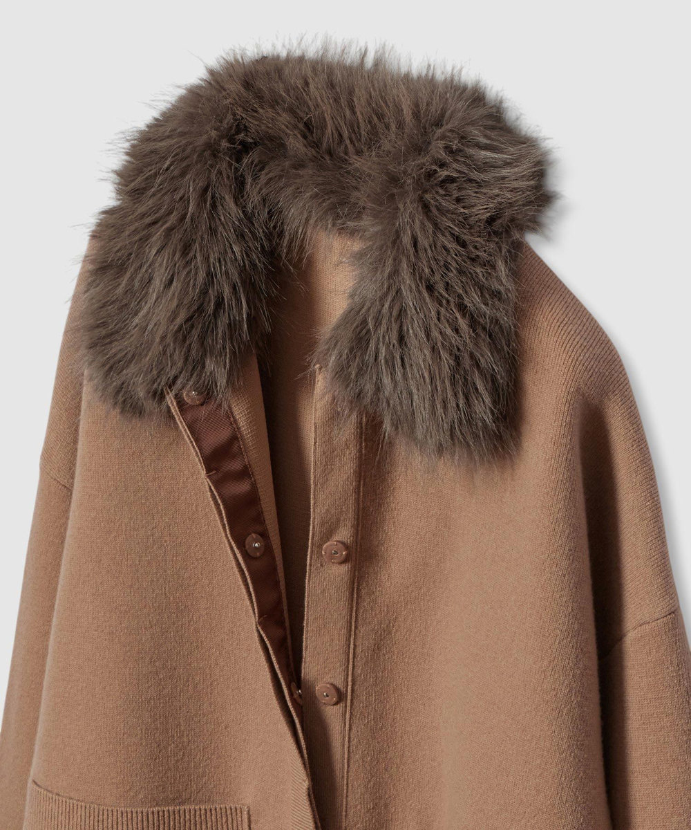 LOULOU WILLOUGHBY ファー衿ニットショートコート ベージュ (11)
