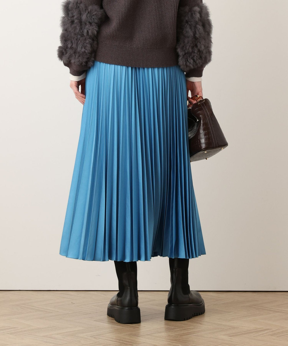 allureville サテンアコーディオンプリーツスカート ブルー (61)