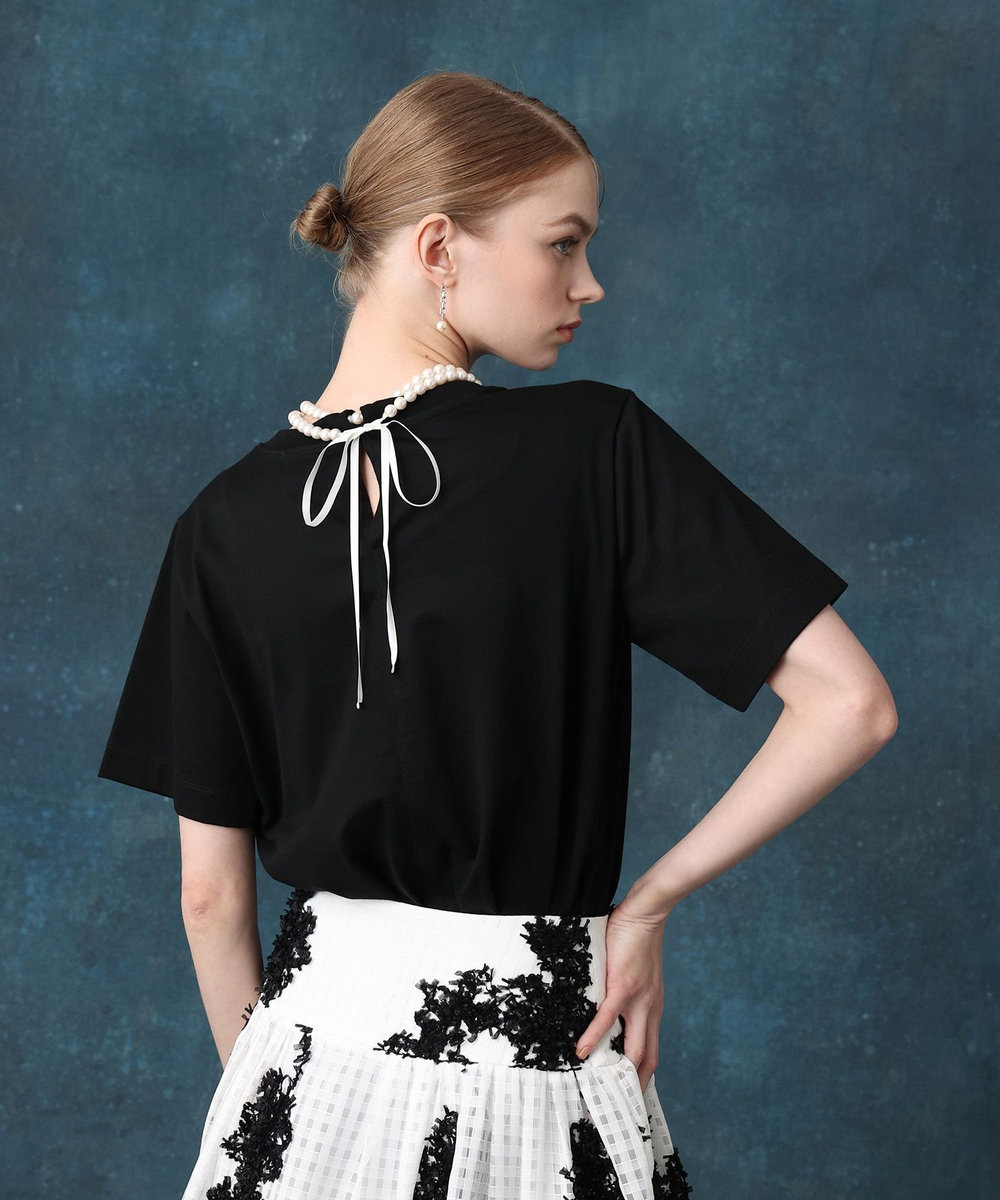 LOULOU WILLOUGHBY パールネックレスＴシャツ ブラック (95)