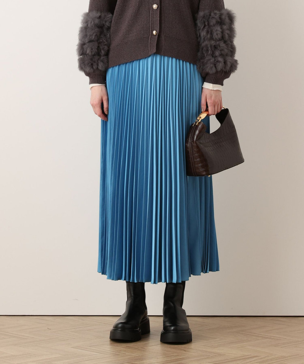 allureville サテンアコーディオンプリーツスカート ブルー (61)