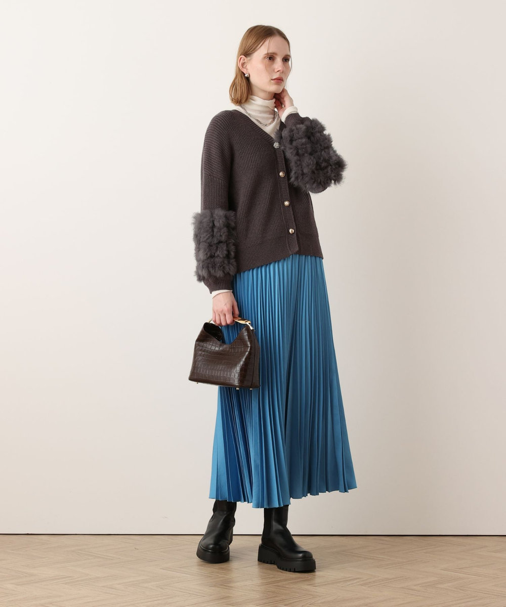 allureville サテンアコーディオンプリーツスカート ブルー (61)