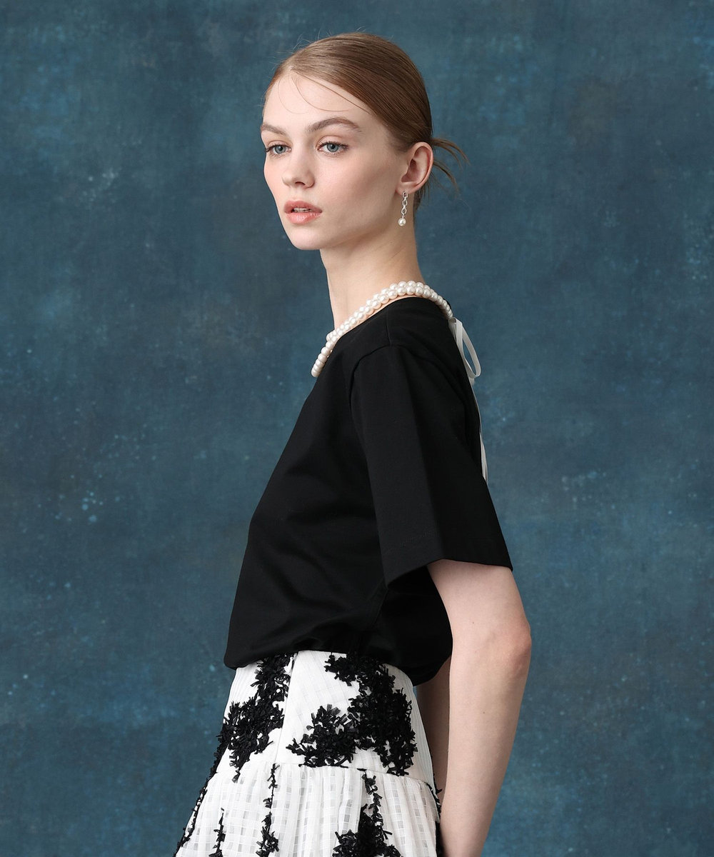 LOULOU WILLOUGHBY パールネックレスＴシャツ ブラック (95)