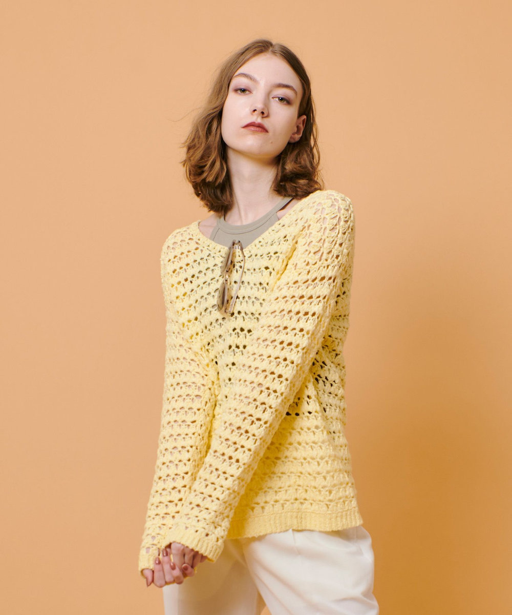 allureville テープヤーンハンドニットプルオーバー イエロー (21)