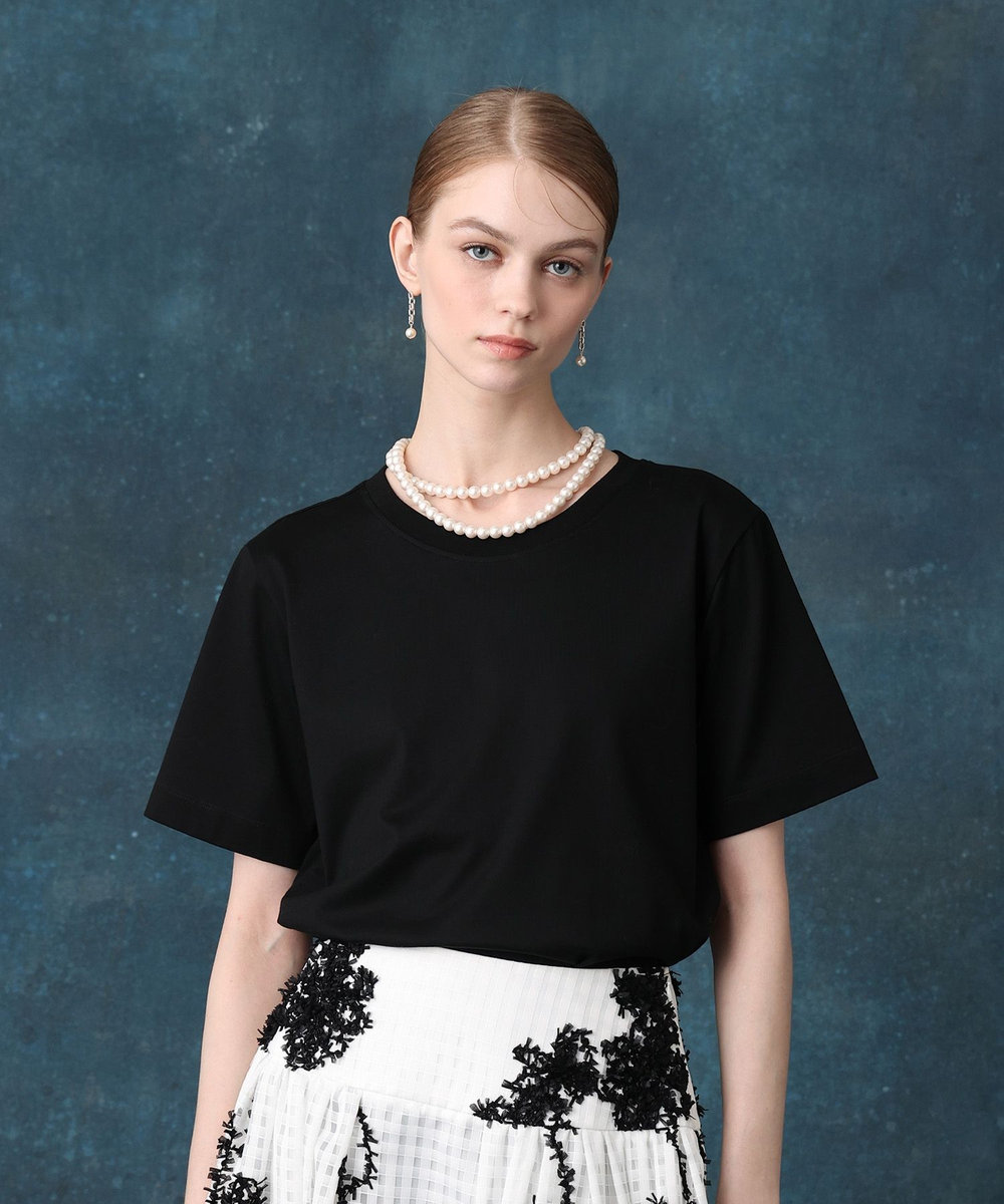 LOULOU WILLOUGHBY パールネックレスＴシャツ ブラック (95)