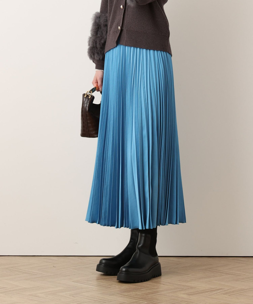 allureville サテンアコーディオンプリーツスカート ブルー (61)