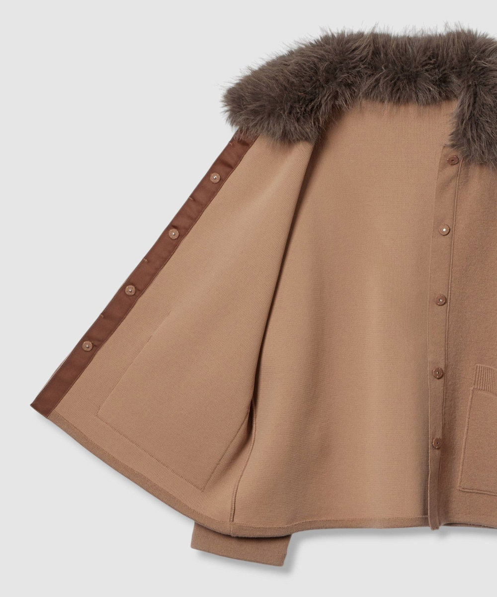 LOULOU WILLOUGHBY ファー衿ニットショートコート ベージュ (11)