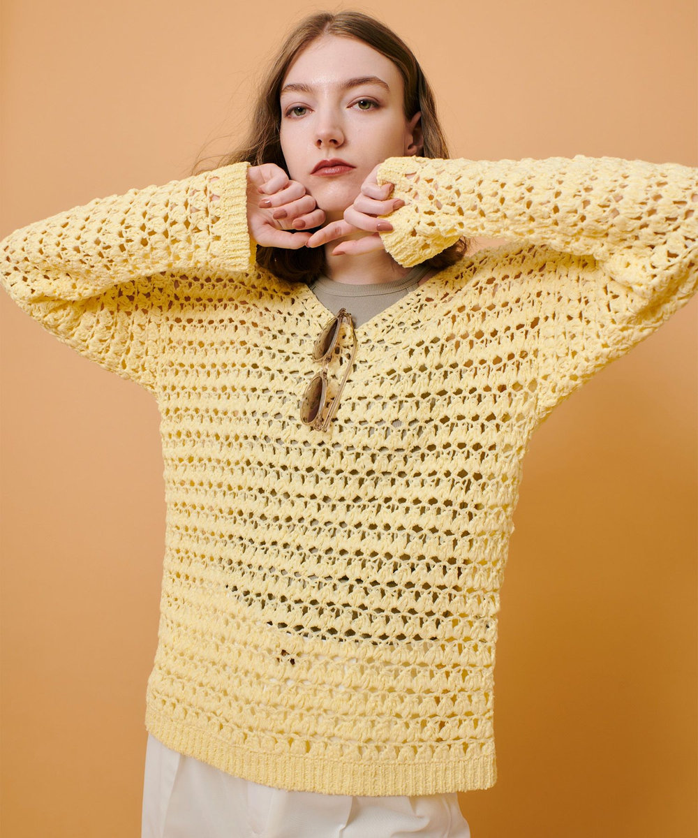 allureville テープヤーンハンドニットプルオーバー イエロー (21)