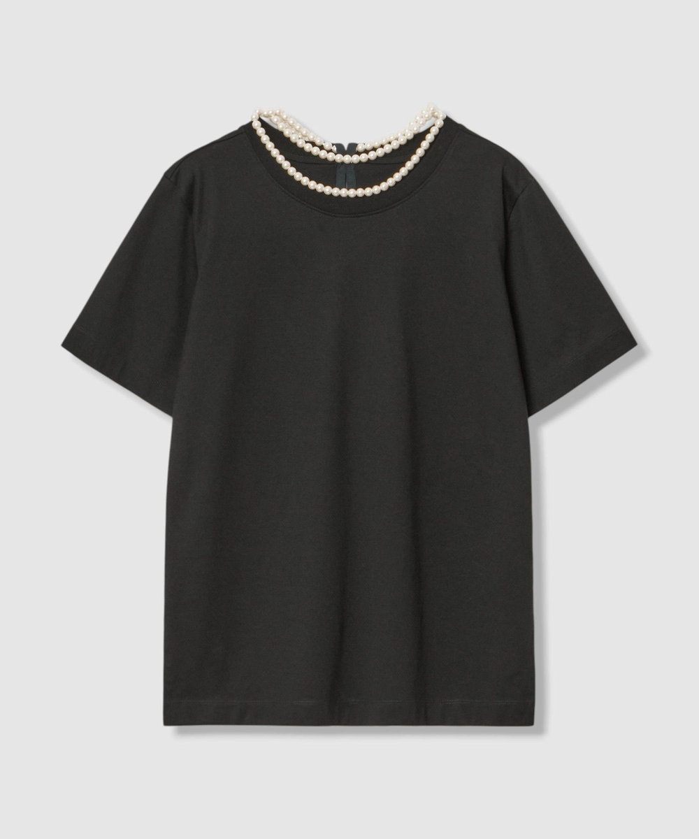 LOULOU WILLOUGHBY パールネックレスＴシャツ ブラック (95)