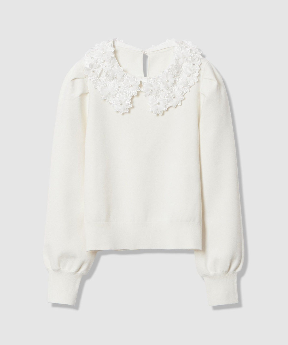 LOULOU WILLOUGHBY 【LOULOU WILLOUGHBY】フラワー衿付プルオーバー オフホワイト (02)