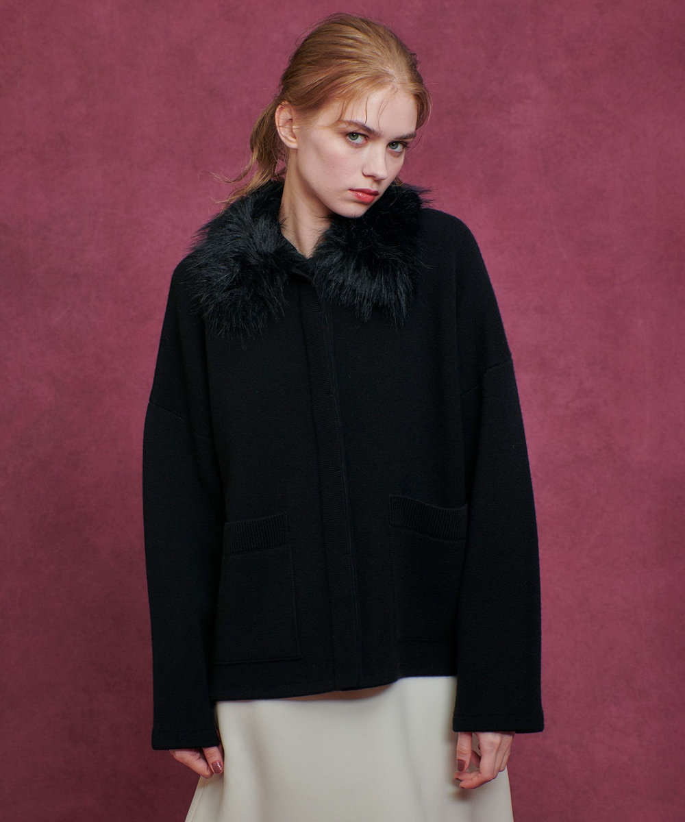 LOULOU WILLOUGHBY】ファー衿ニットショートコート|allureville