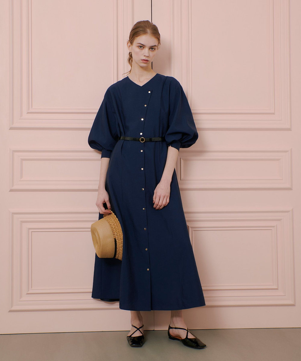 LOULOU WILLOUGHBY 【LOULOU WILLOUGHBY】ヴィンテージオーガンパフワンピース ネイビー (65)