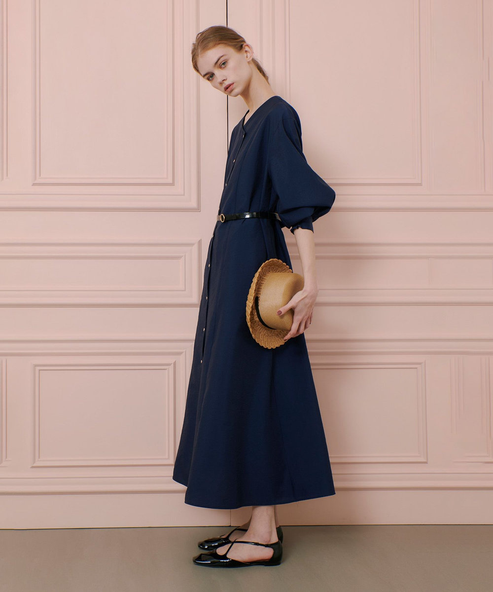 LOULOU WILLOUGHBY 【LOULOU WILLOUGHBY】ヴィンテージオーガンパフワンピース ネイビー (65)