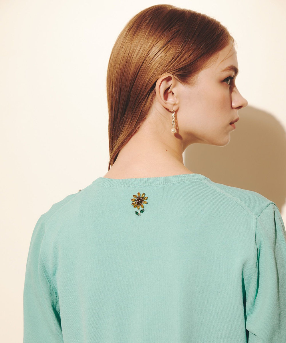 LOULOU WILLOUGHBY  WEB 一部店舗限定【LOULOU WILLOUGHBY】サンフラワービジューカーディガン ターコイズ (64)