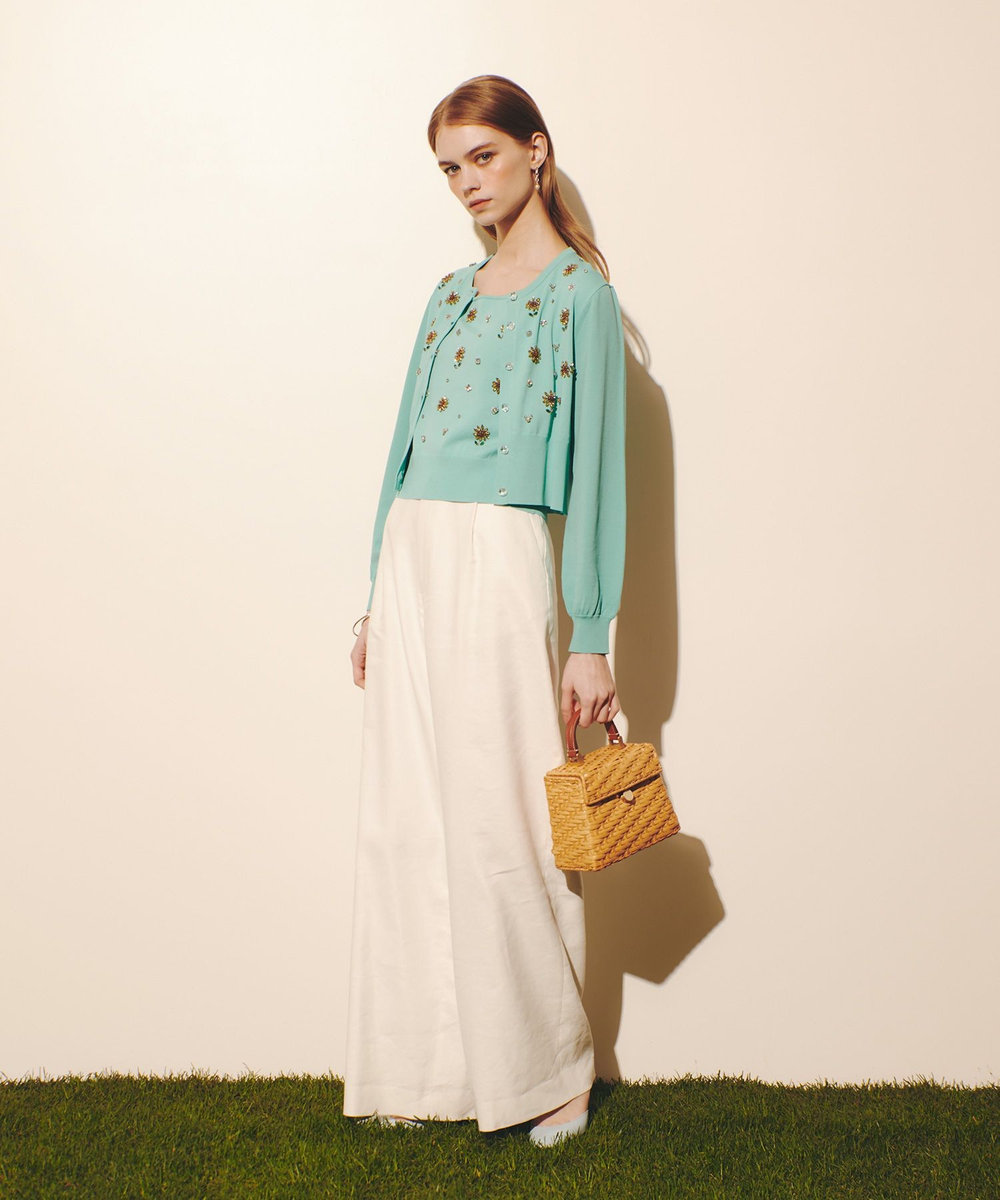 LOULOU WILLOUGHBY  WEB 一部店舗限定【LOULOU WILLOUGHBY】サンフラワービジューカーディガン ターコイズ (64)